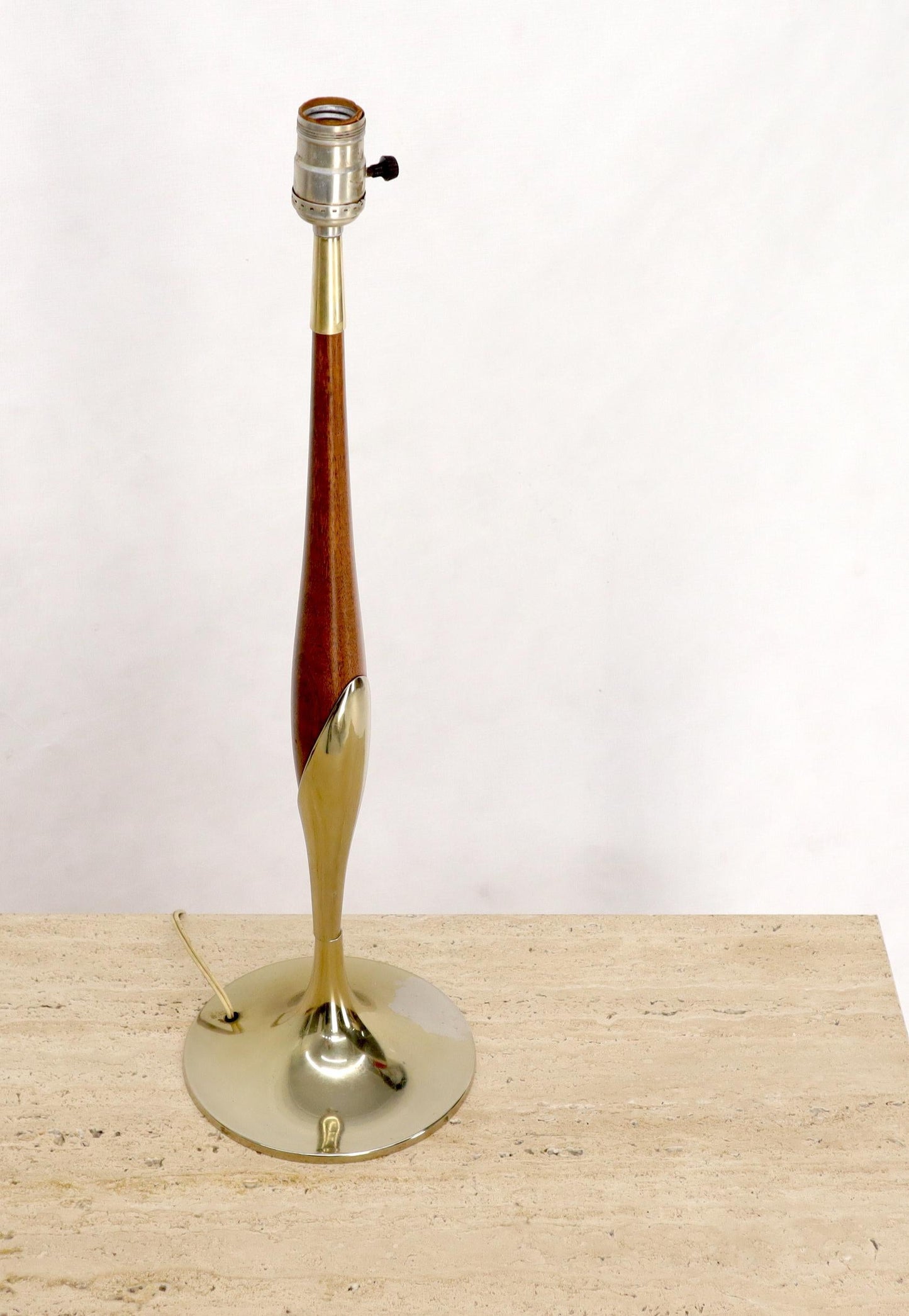 EstablishedLines Tulip Base Walnut and Chrome Mid-Century Modern Table Lamp