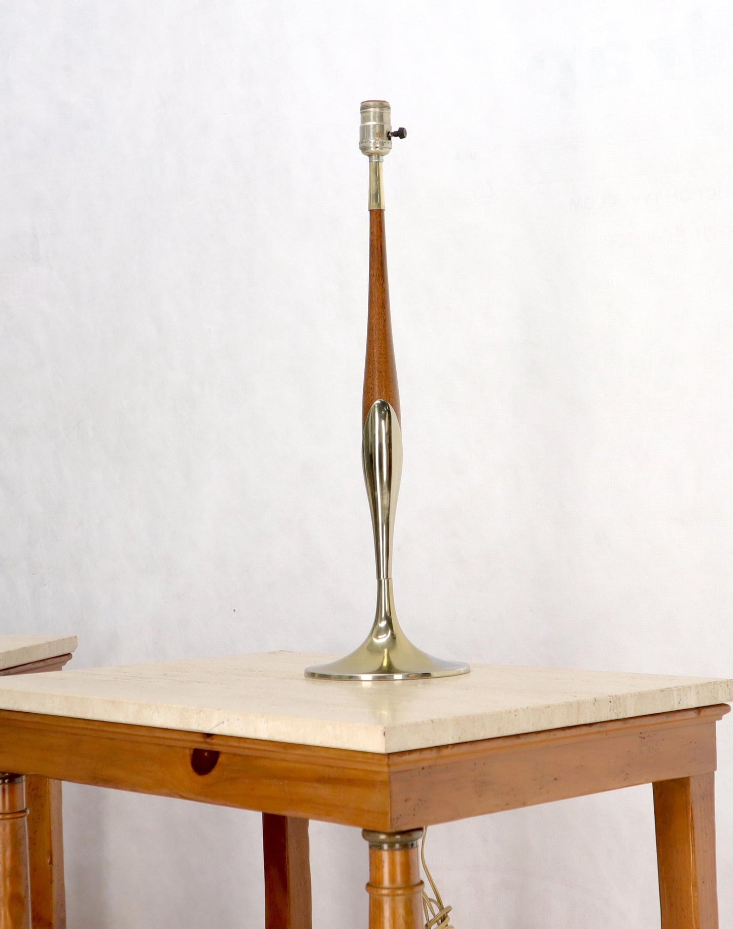 EstablishedLines Tulip Base Walnut and Chrome Mid-Century Modern Table Lamp