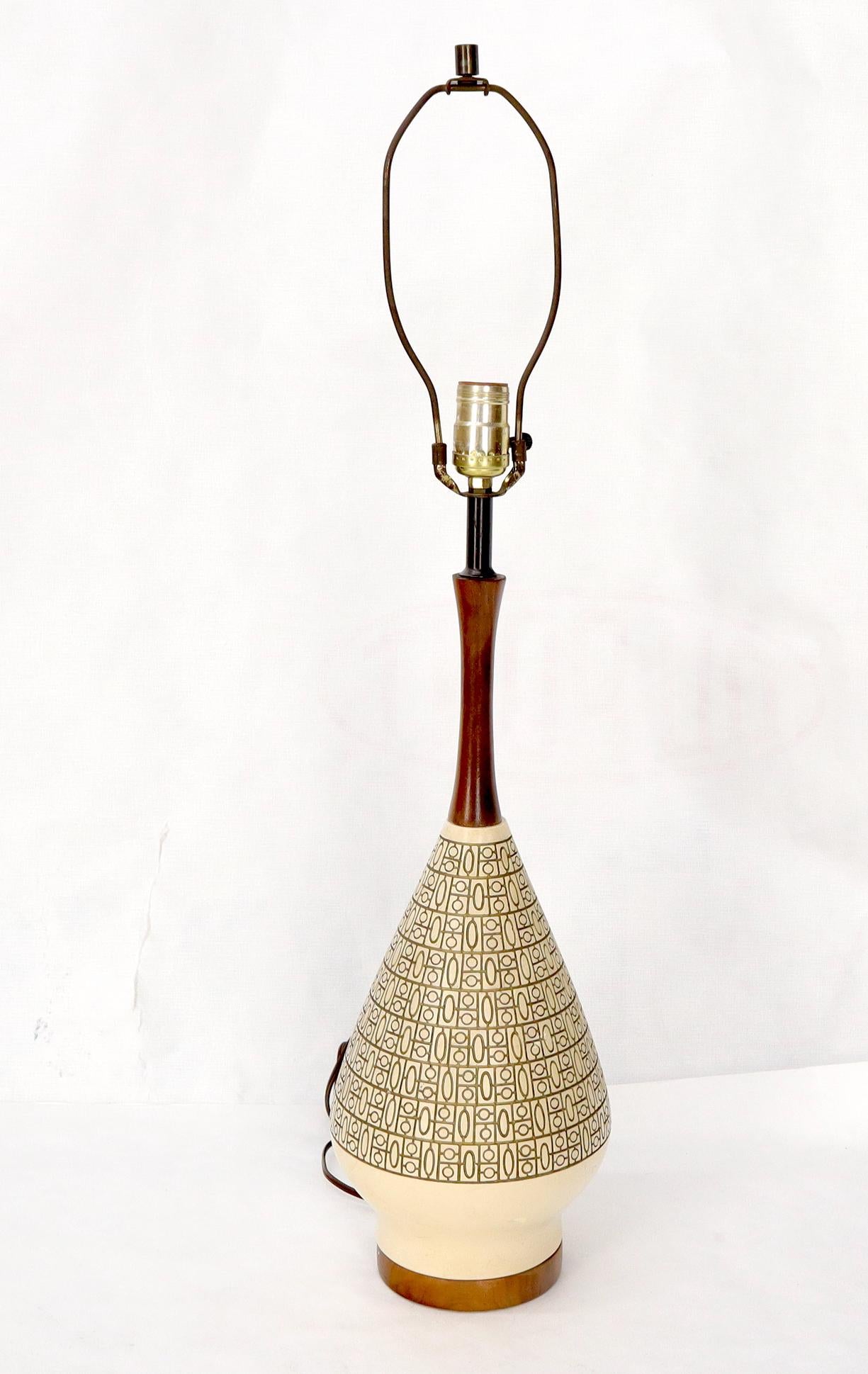 EstablishedLines Pottery and Walnut Onion Shape Base Table Lamp, c. 1960's