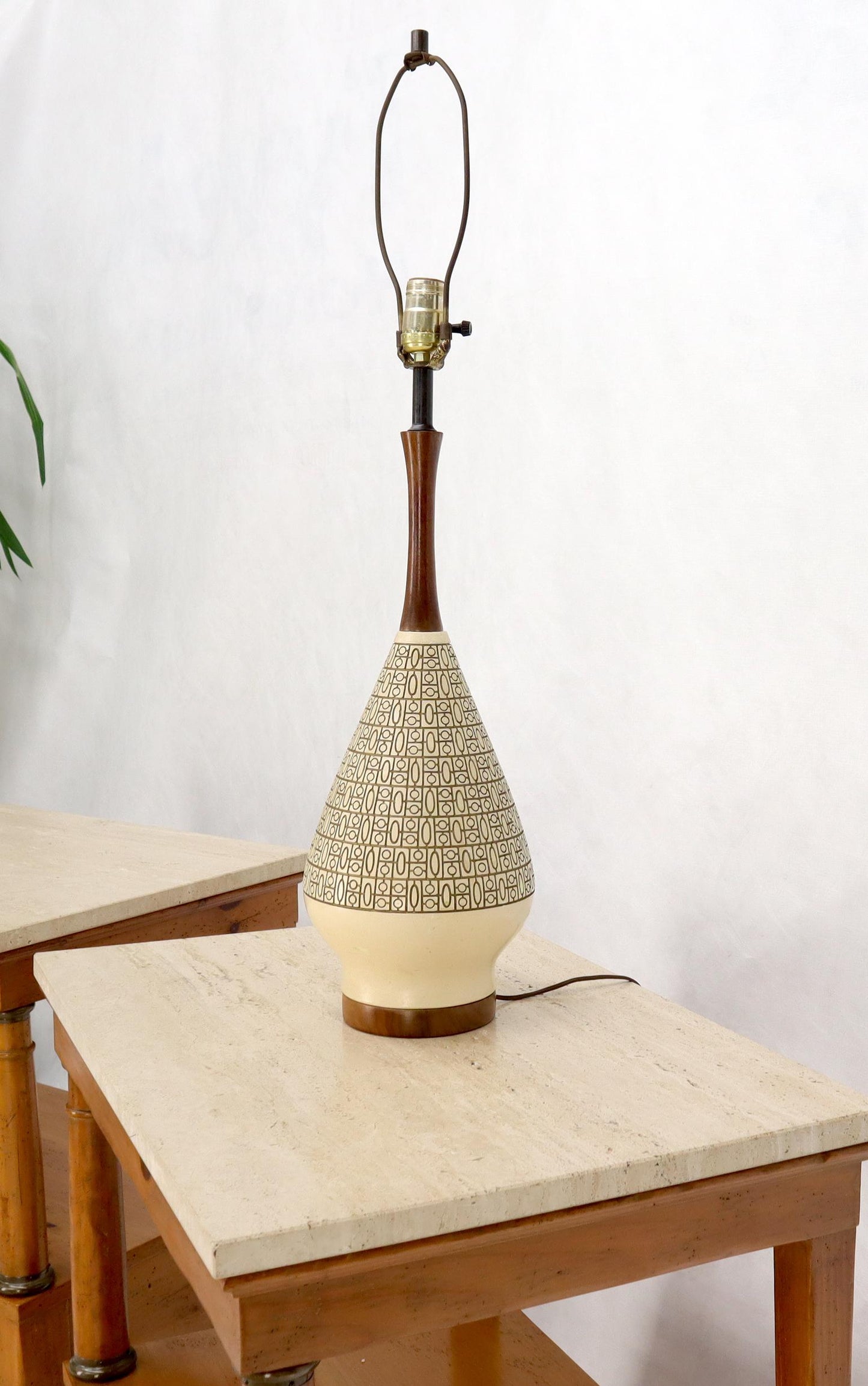 EstablishedLines Pottery and Walnut Onion Shape Base Table Lamp, c. 1960's