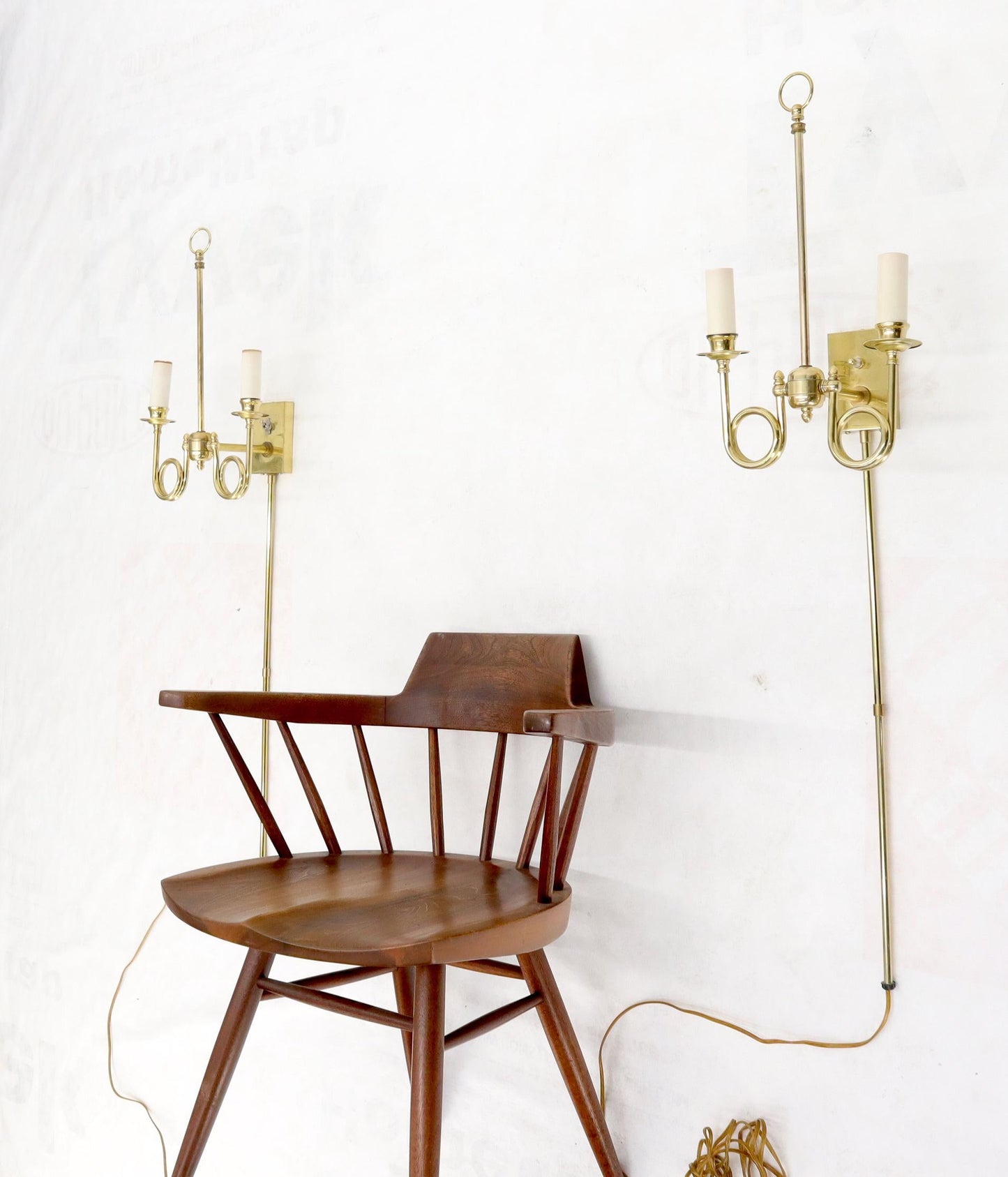 EstablishedLines Pair of Twisted Brass Tube Trumpet Shape Sconces