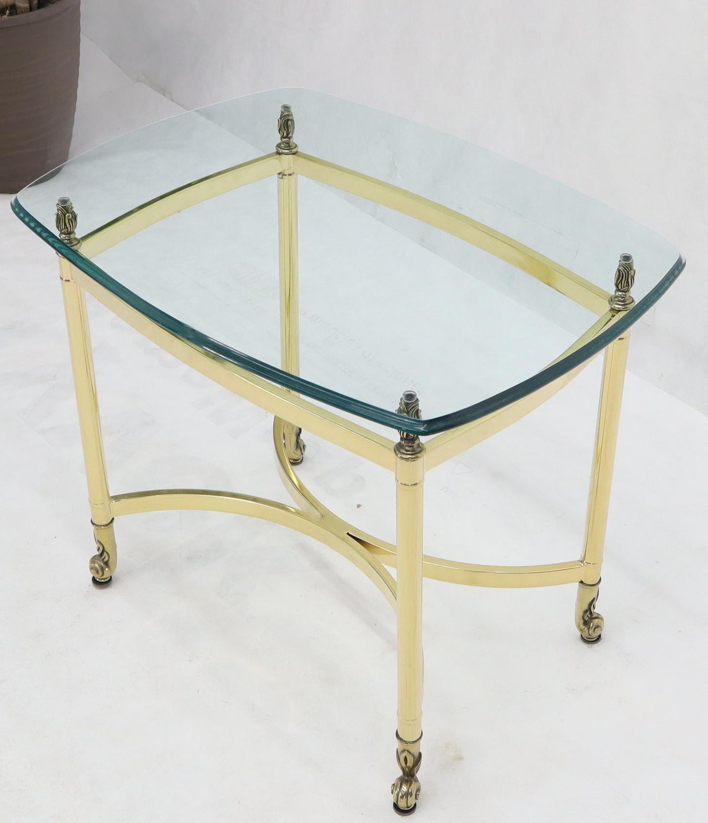 EstablishedLines Brass Base Glass Top Rounded Rectangle Coffee Table