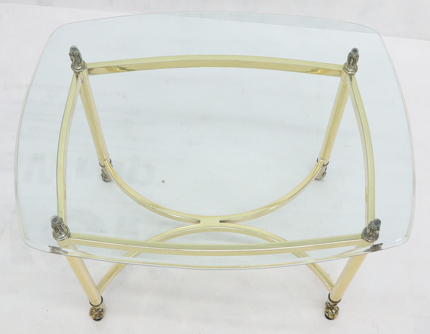 EstablishedLines Brass Base Glass Top Rounded Rectangle Coffee Table