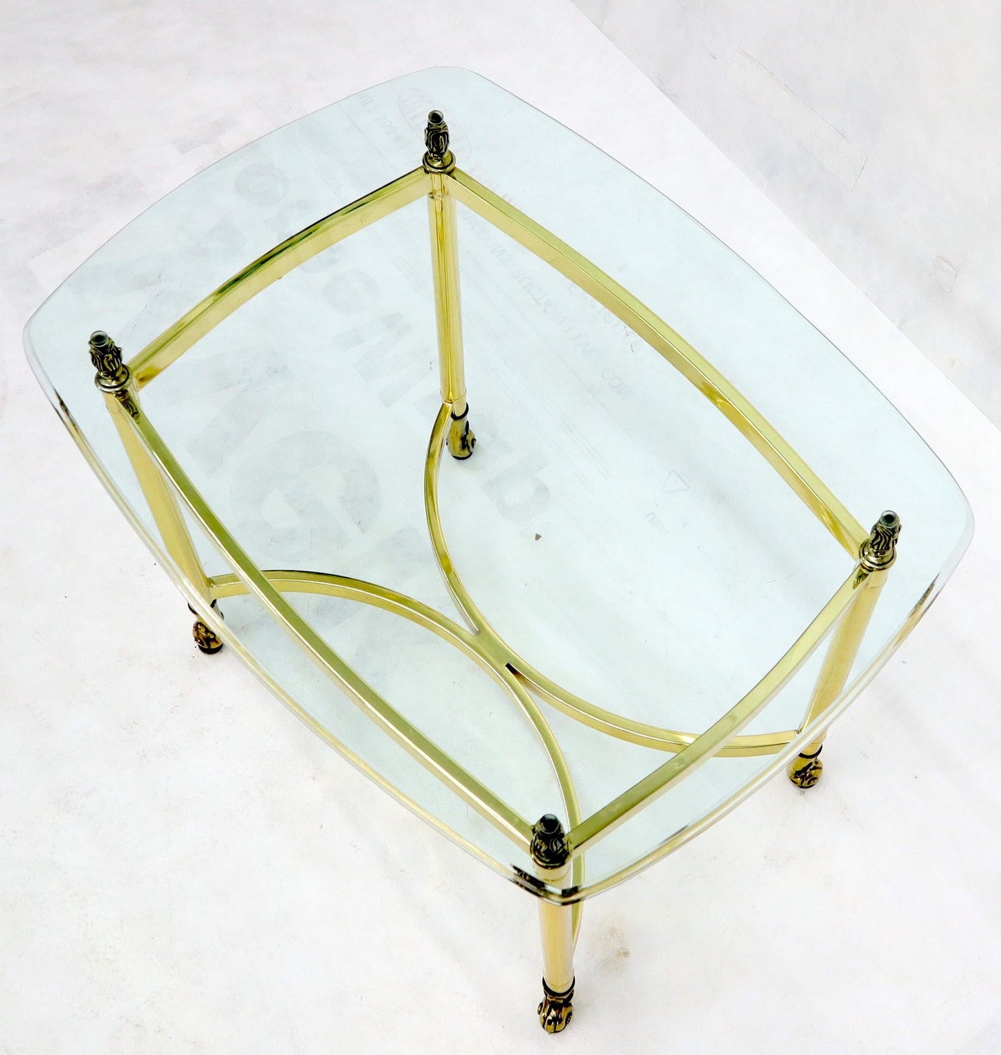 EstablishedLines Brass Base Glass Top Rounded Rectangle Coffee Table