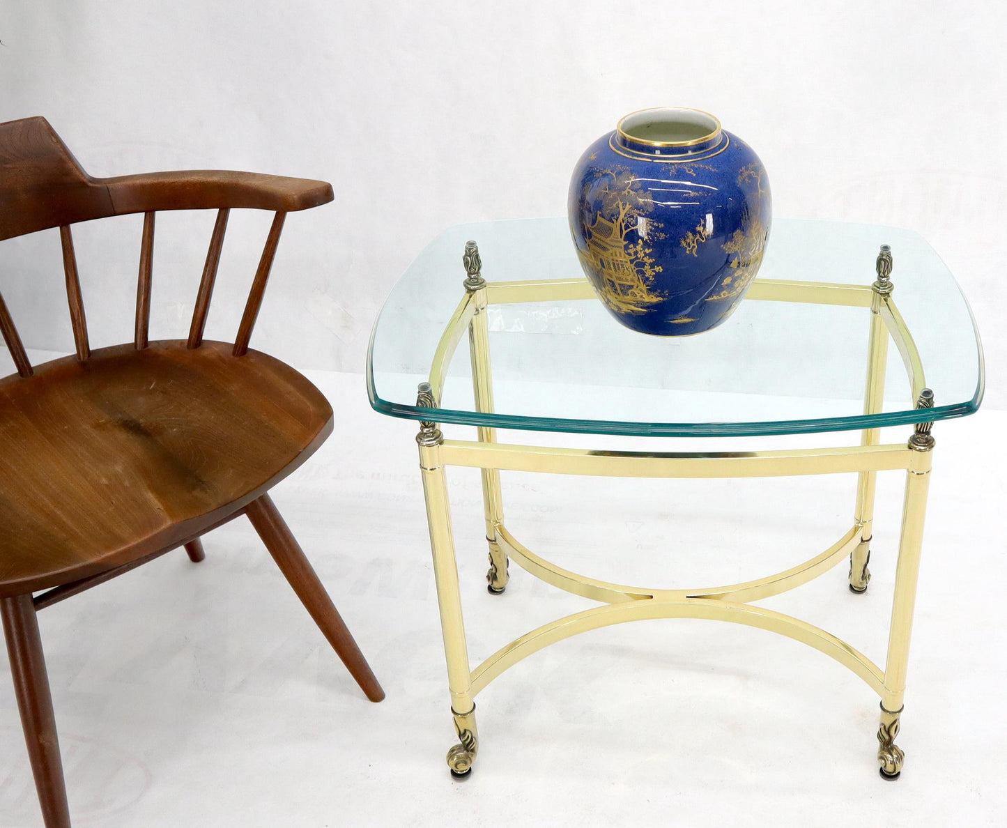 EstablishedLines Brass Base Glass Top Rounded Rectangle Coffee Table