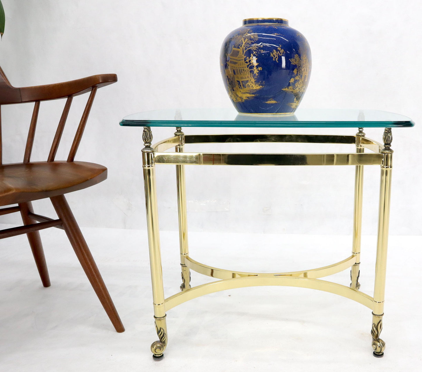 EstablishedLines Brass Base Glass Top Rounded Rectangle Coffee Table