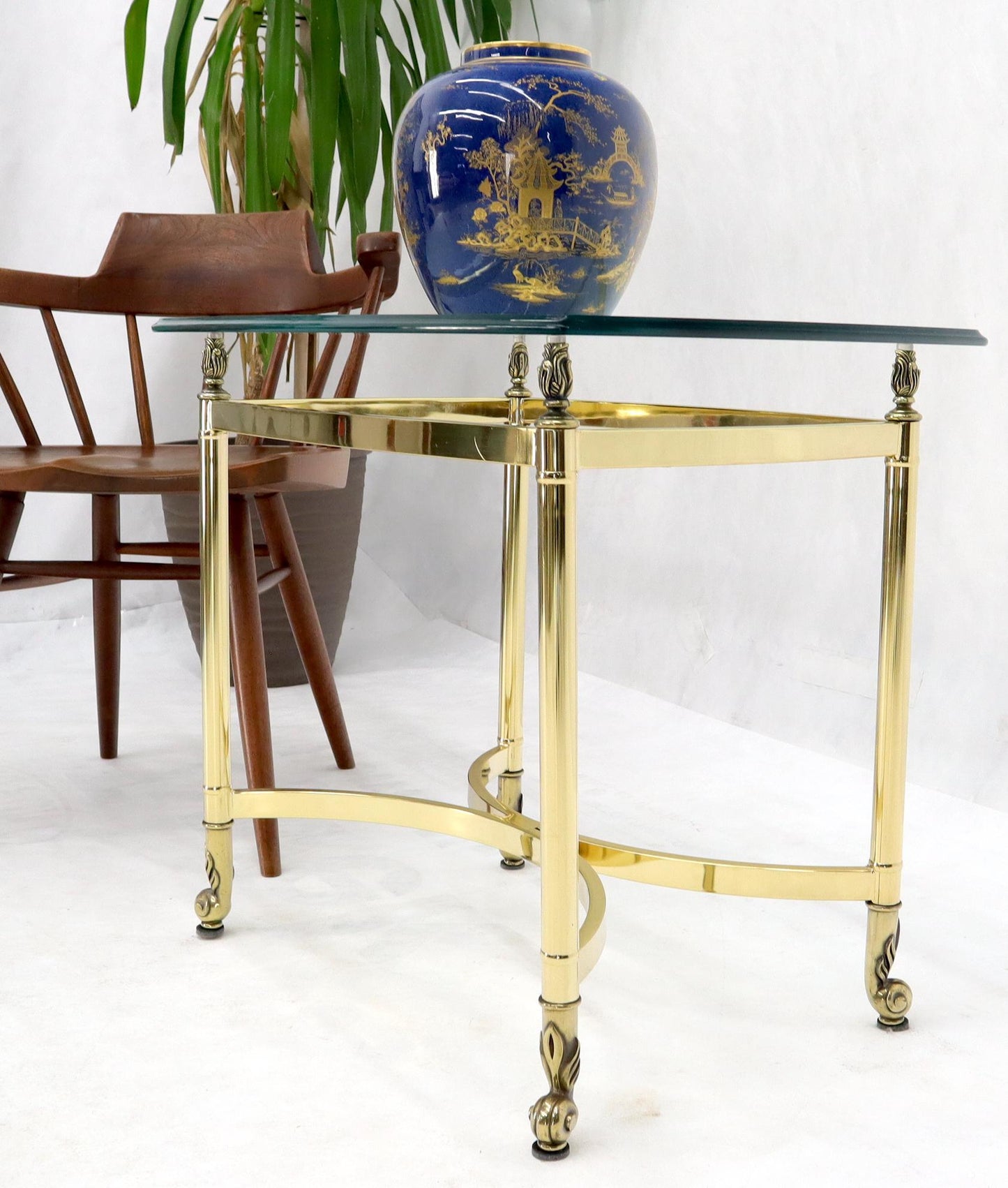 EstablishedLines Brass Base Glass Top Rounded Rectangle Coffee Table