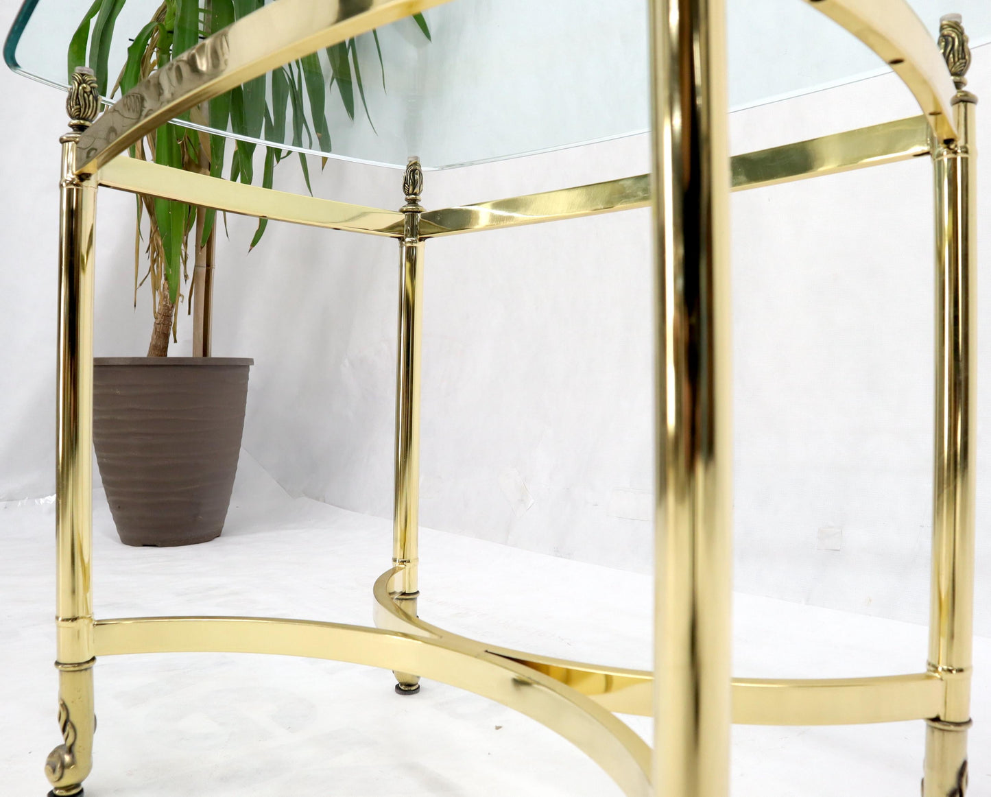 EstablishedLines Brass Base Glass Top Rounded Rectangle Coffee Table