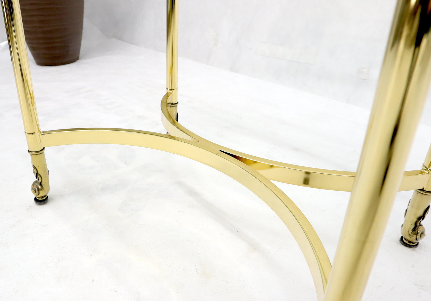 EstablishedLines Brass Base Glass Top Rounded Rectangle Coffee Table