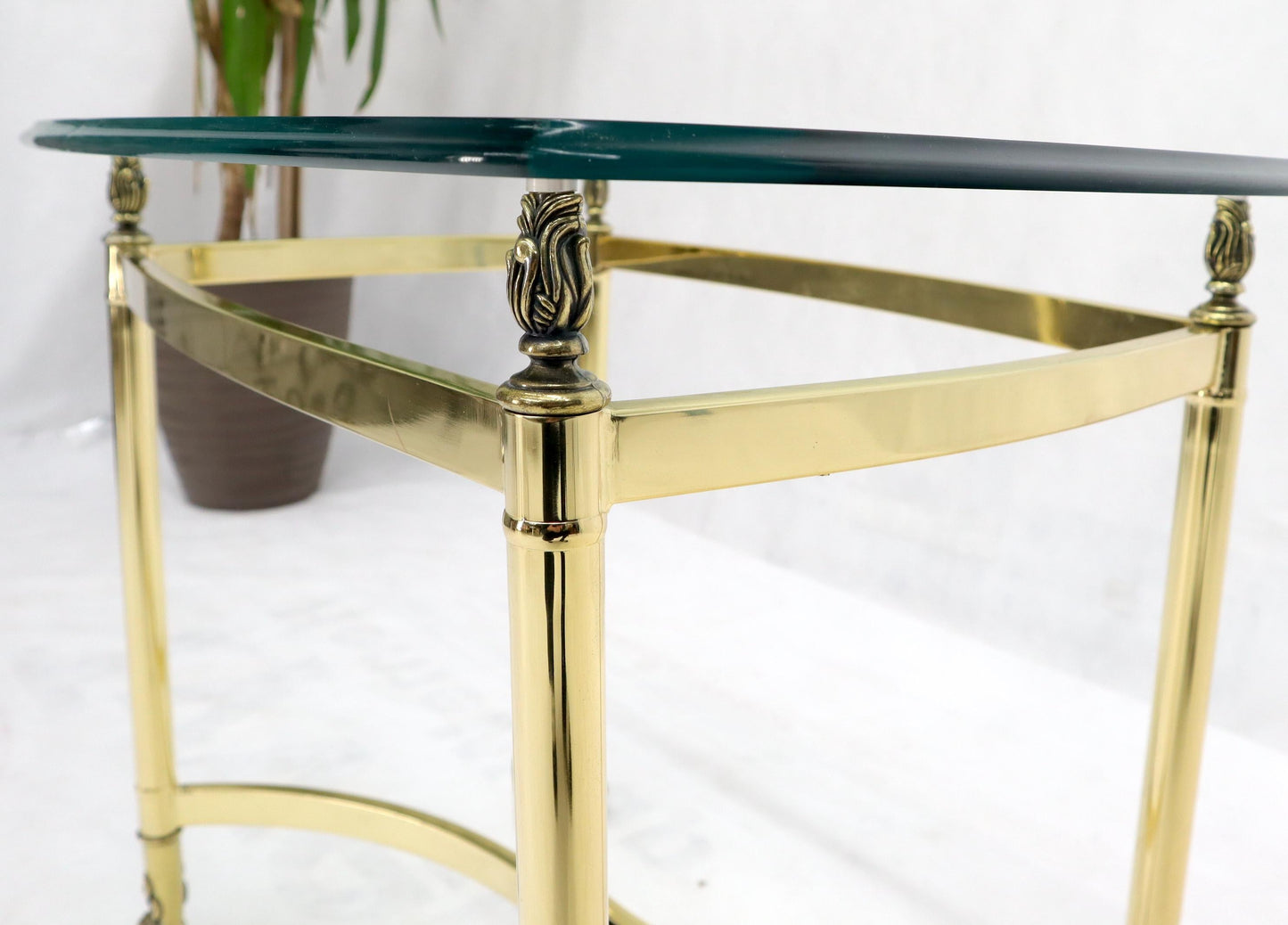 EstablishedLines Brass Base Glass Top Rounded Rectangle Coffee Table