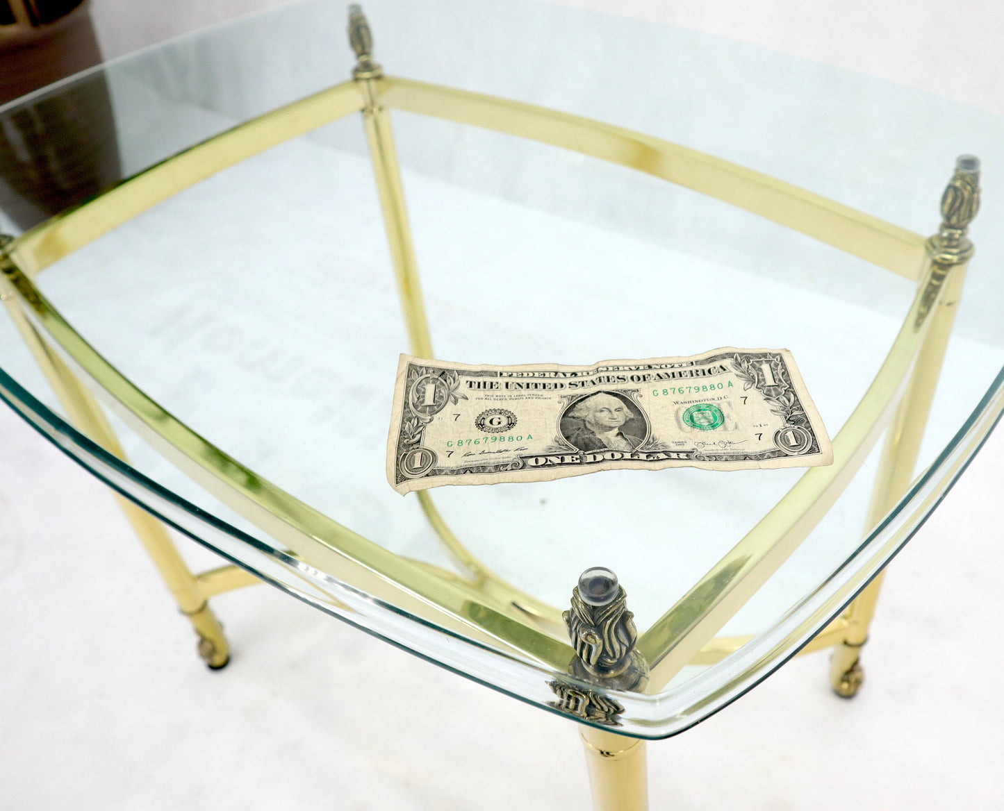 EstablishedLines Brass Base Glass Top Rounded Rectangle Coffee Table