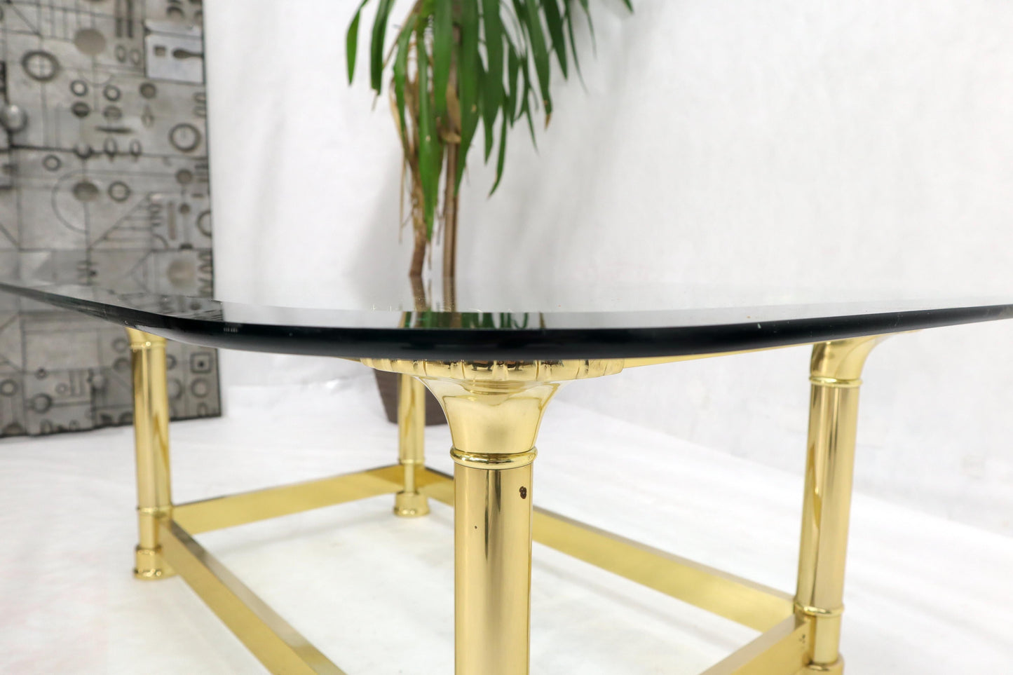 EstablishedLines Vintage Italian Polished Brass Base Glass Top Coffee Table Rounded Scallop