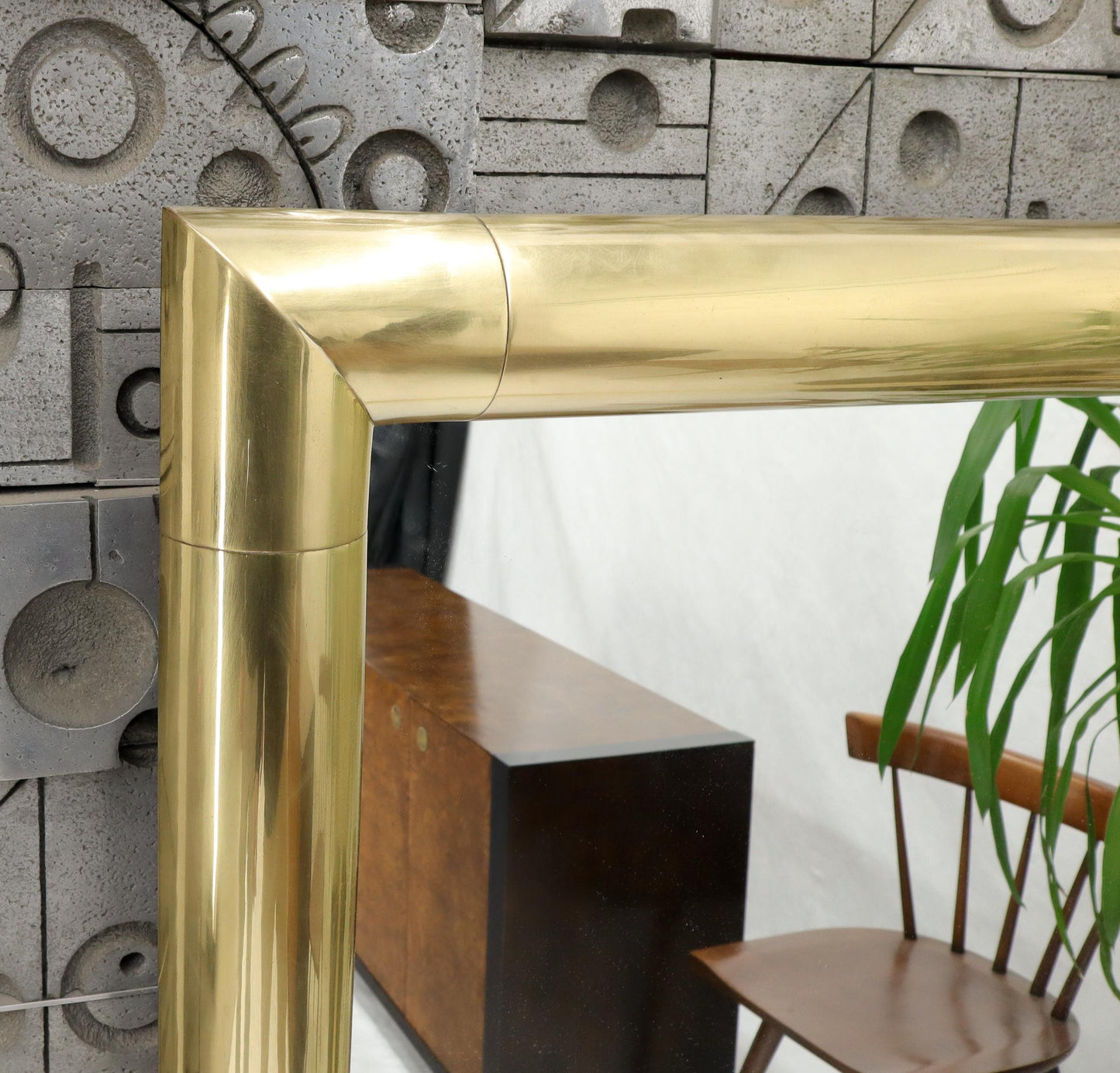 EstablishedLines Large Solid Brass Half Round Profile Frame Rectangular Wall Mirror