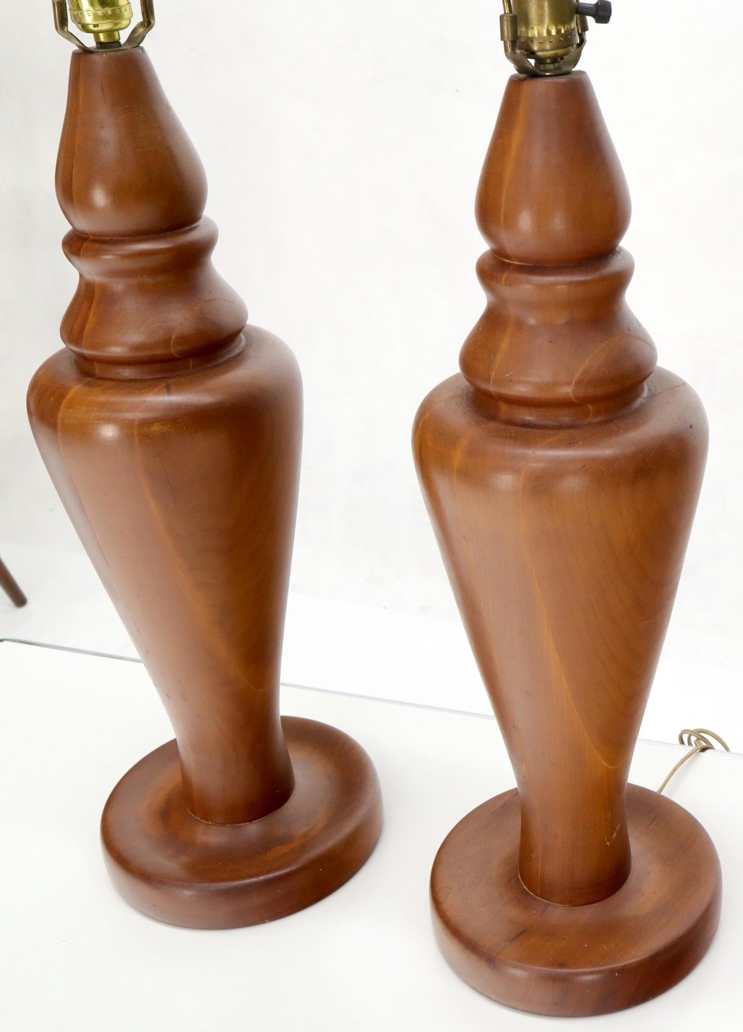 EstablishedLines Pair of Large Oversize Heavy Turned Solid Teak Table Lamps