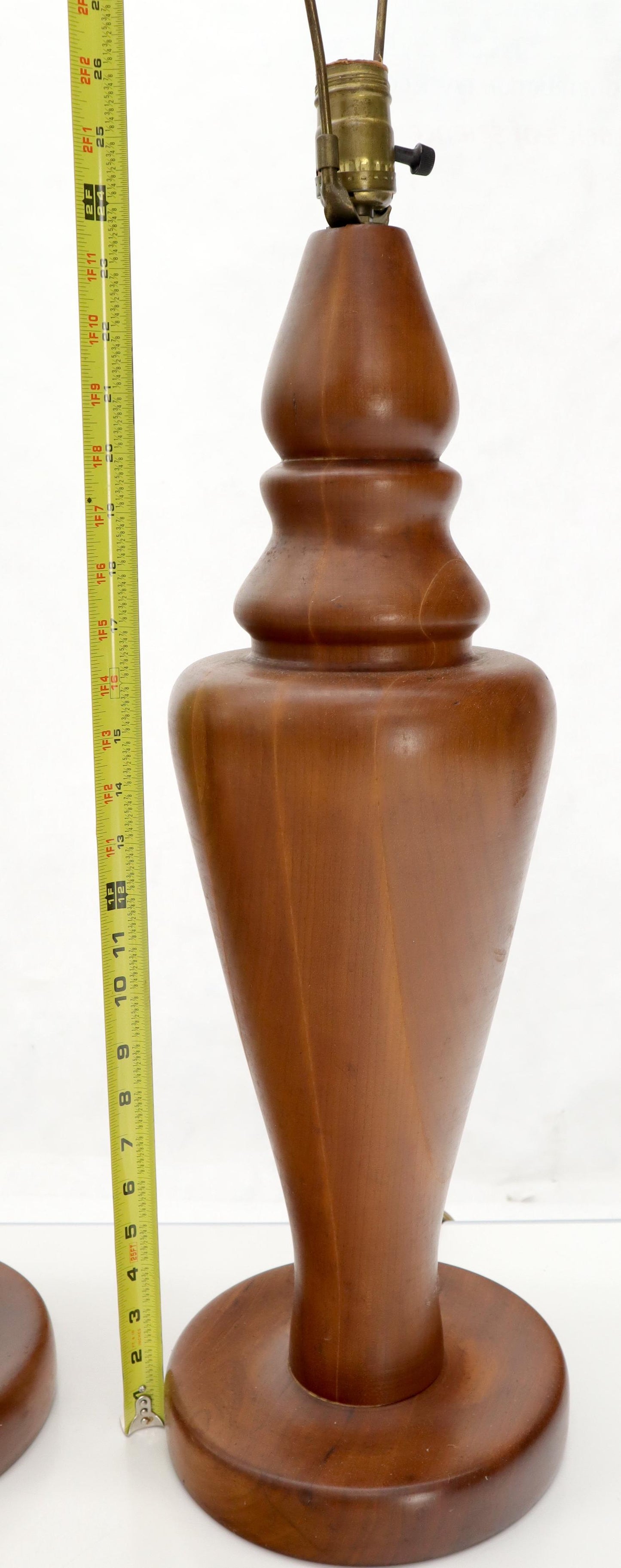 EstablishedLines Pair of Large Oversize Heavy Turned Solid Teak Table Lamps