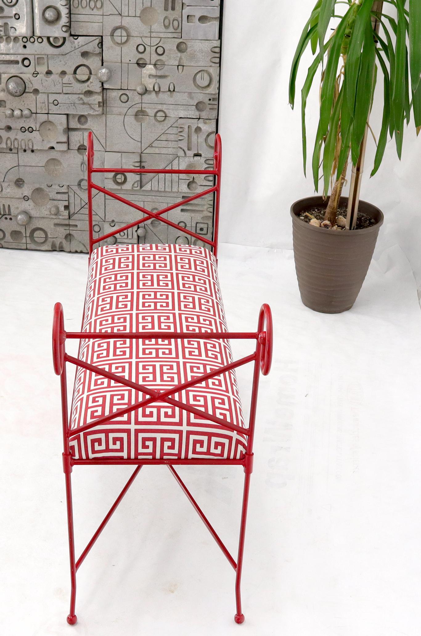 EstablishedLines Circa 1960s Wrought Iron Window Bench Fully Restored New Red Lacquer Upholstery