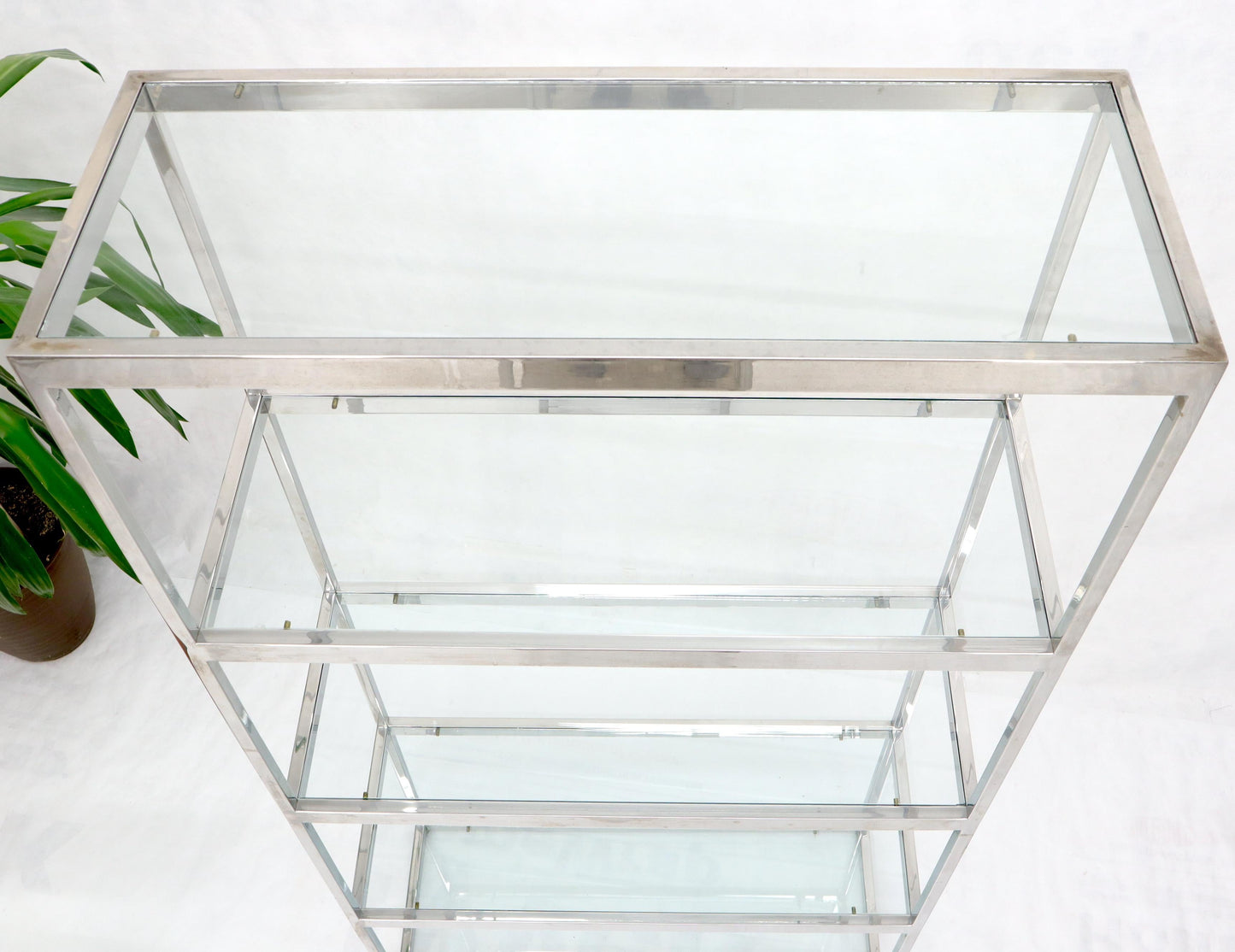EstablishedLines Mid-Century Modern Five Shelves Chrome and Glass Shelving Unit Étagère