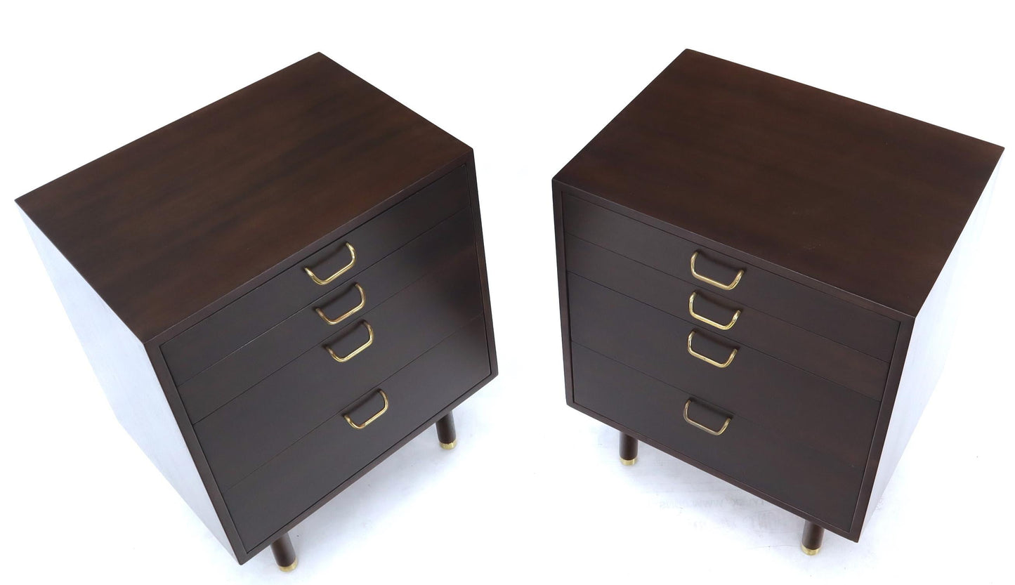 EstablishedLines Pair of Mid-Century Modern Brass Pulls Four-Drawer Nightstands Harvey Probber