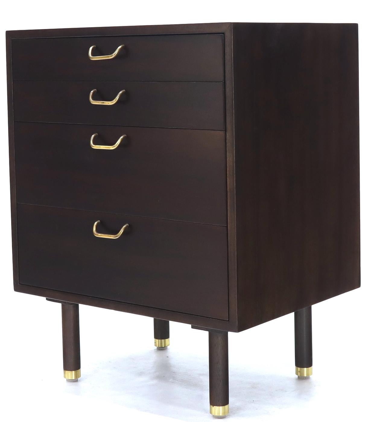 EstablishedLines Pair of Mid-Century Modern Brass Pulls Four-Drawer Nightstands Harvey Probber