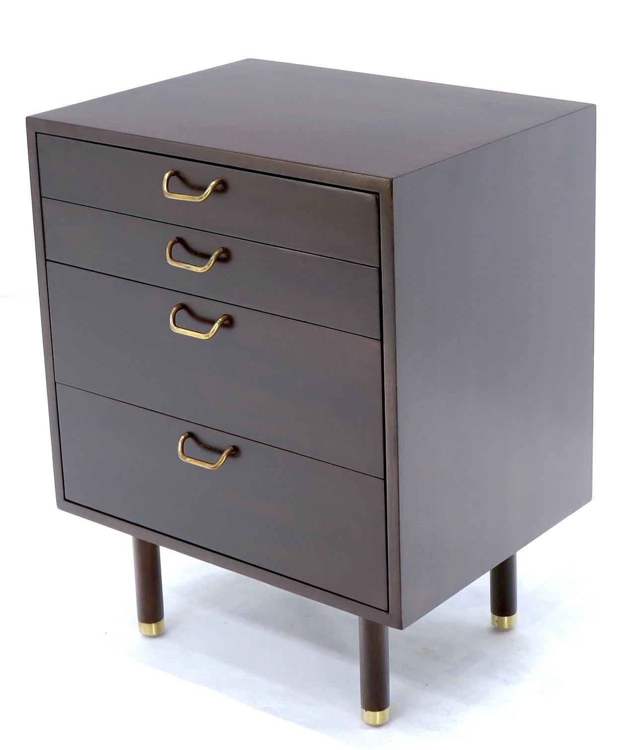 EstablishedLines Pair of Mid-Century Modern Brass Pulls Four-Drawer Nightstands Harvey Probber