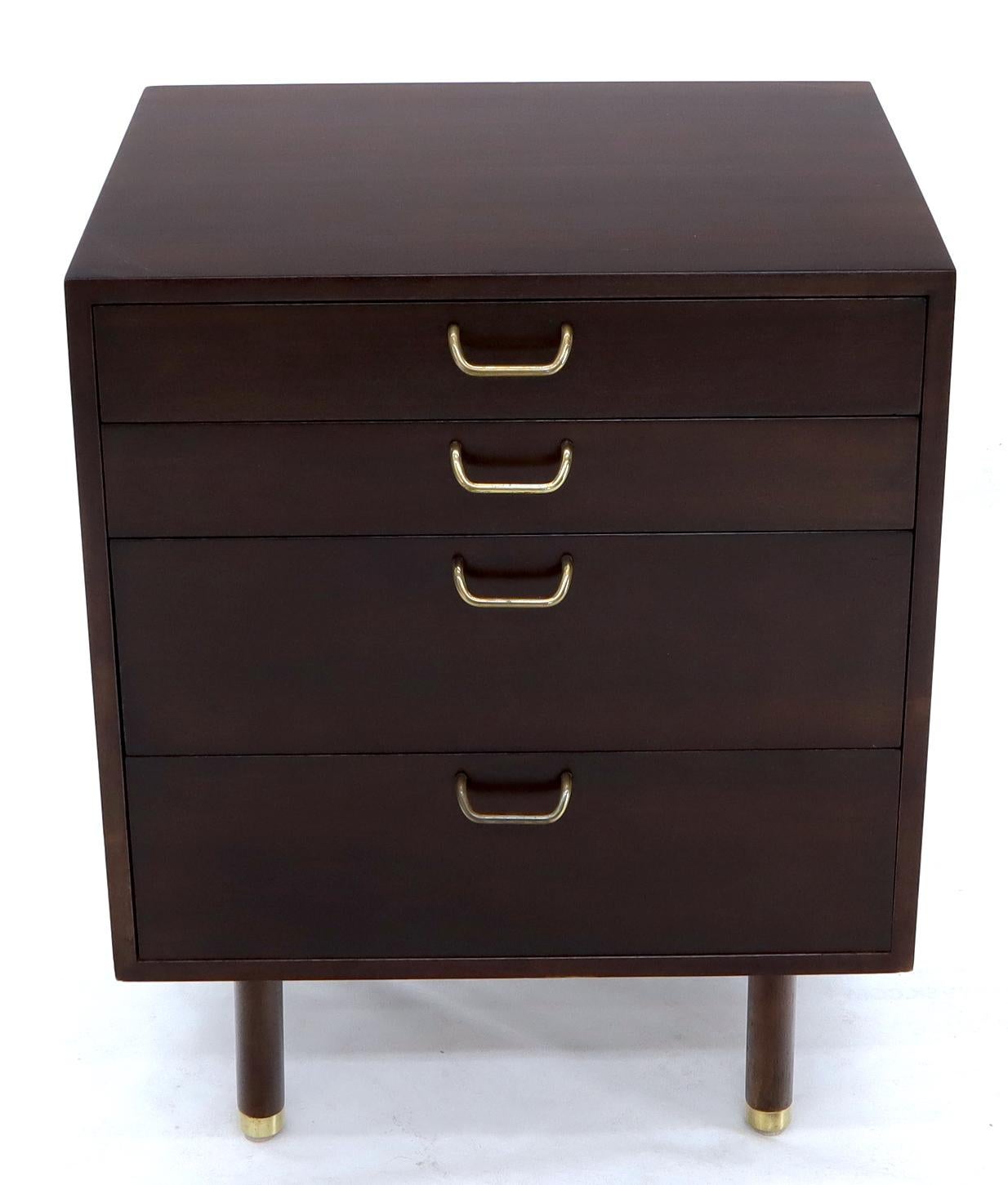 EstablishedLines Pair of Mid-Century Modern Brass Pulls Four-Drawer Nightstands Harvey Probber
