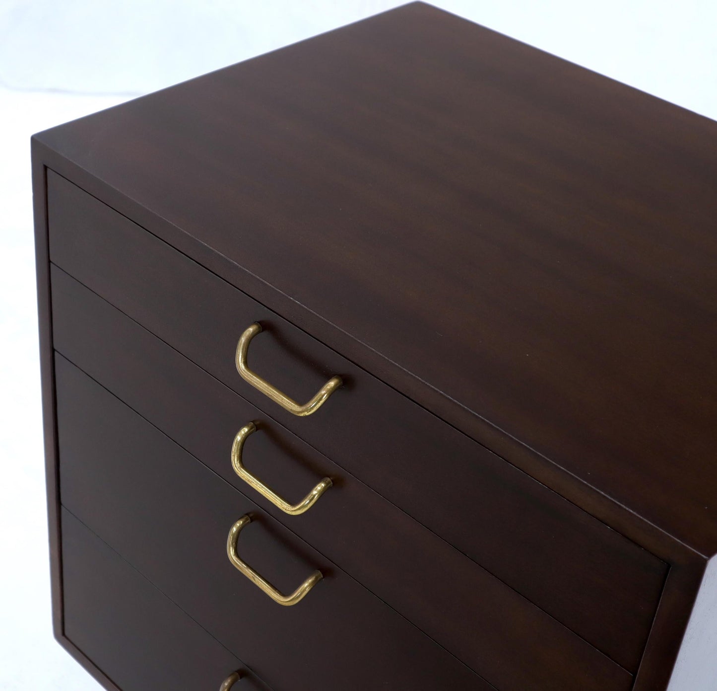 EstablishedLines Pair of Mid-Century Modern Brass Pulls Four-Drawer Nightstands Harvey Probber