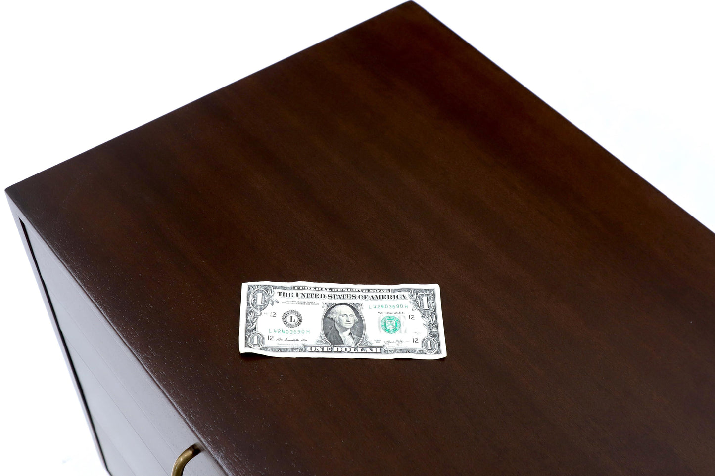 EstablishedLines Pair of Mid-Century Modern Brass Pulls Four-Drawer Nightstands Harvey Probber