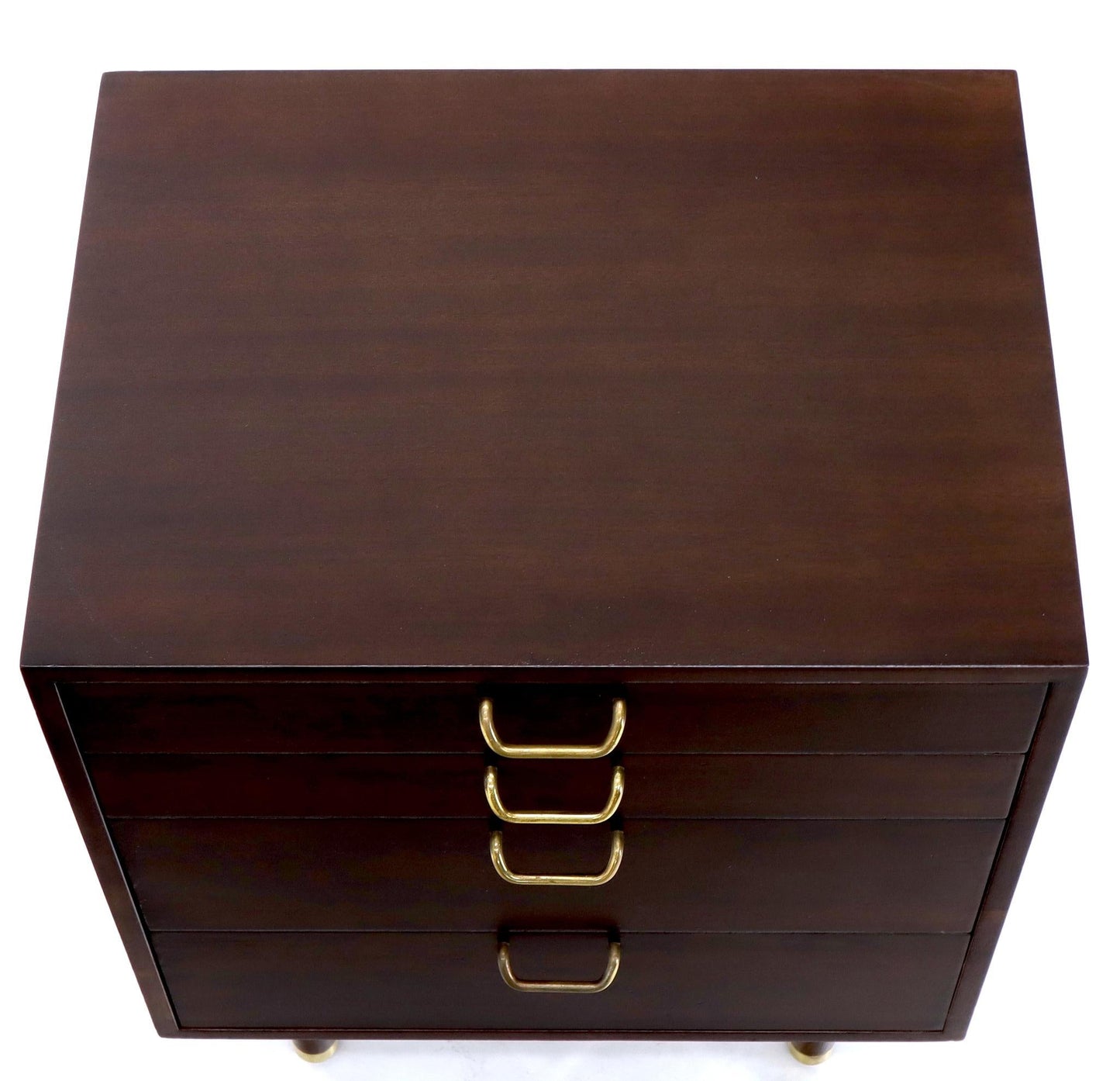 EstablishedLines Pair of Mid-Century Modern Brass Pulls Four-Drawer Nightstands Harvey Probber