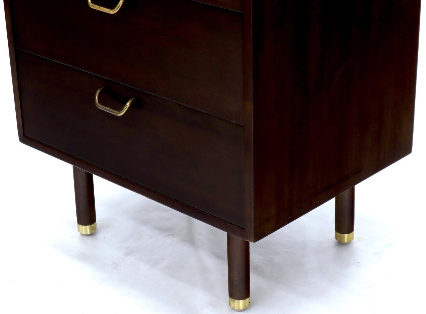EstablishedLines Pair of Mid-Century Modern Brass Pulls Four-Drawer Nightstands Harvey Probber