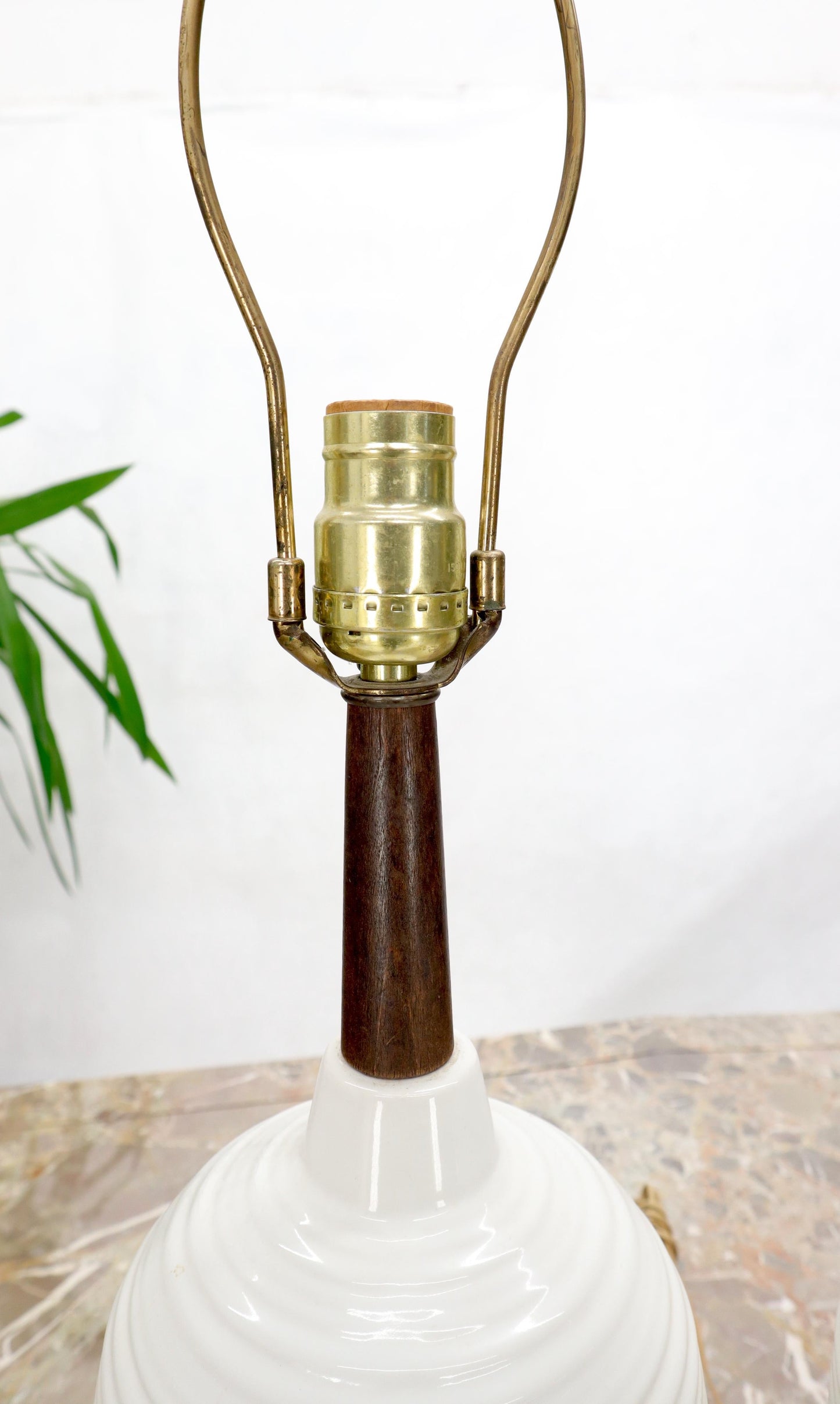 EstablishedLines Pair of Vase Shape Glazed Ceramic Pottery Walnut Table Lamps