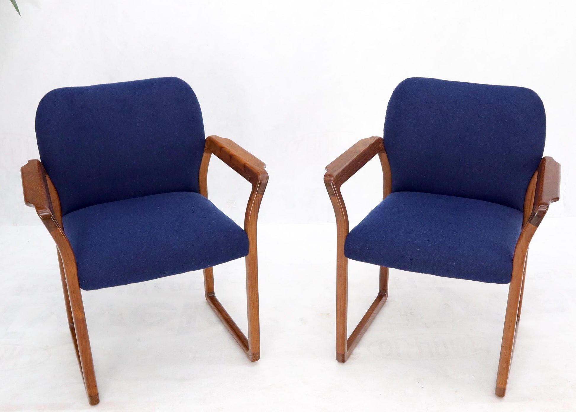 EstablishedLines Pair of Danish Mid-Century Modern Teak Arms Chairs New Wool Upholstery