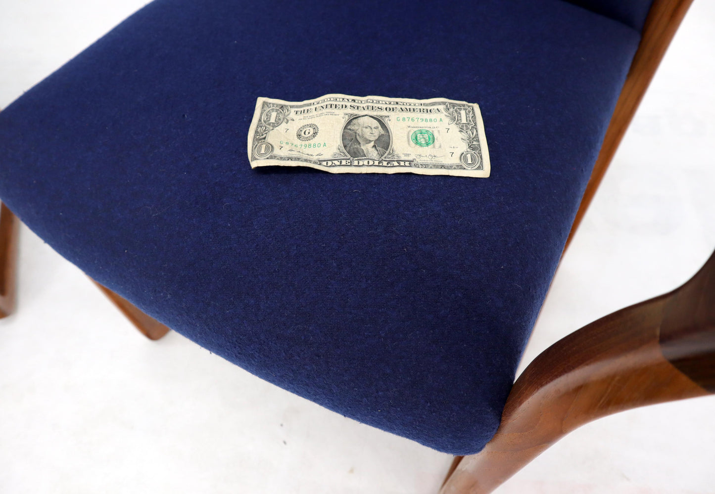 EstablishedLines Pair of Danish Mid-Century Modern Teak Arms Chairs New Wool Upholstery