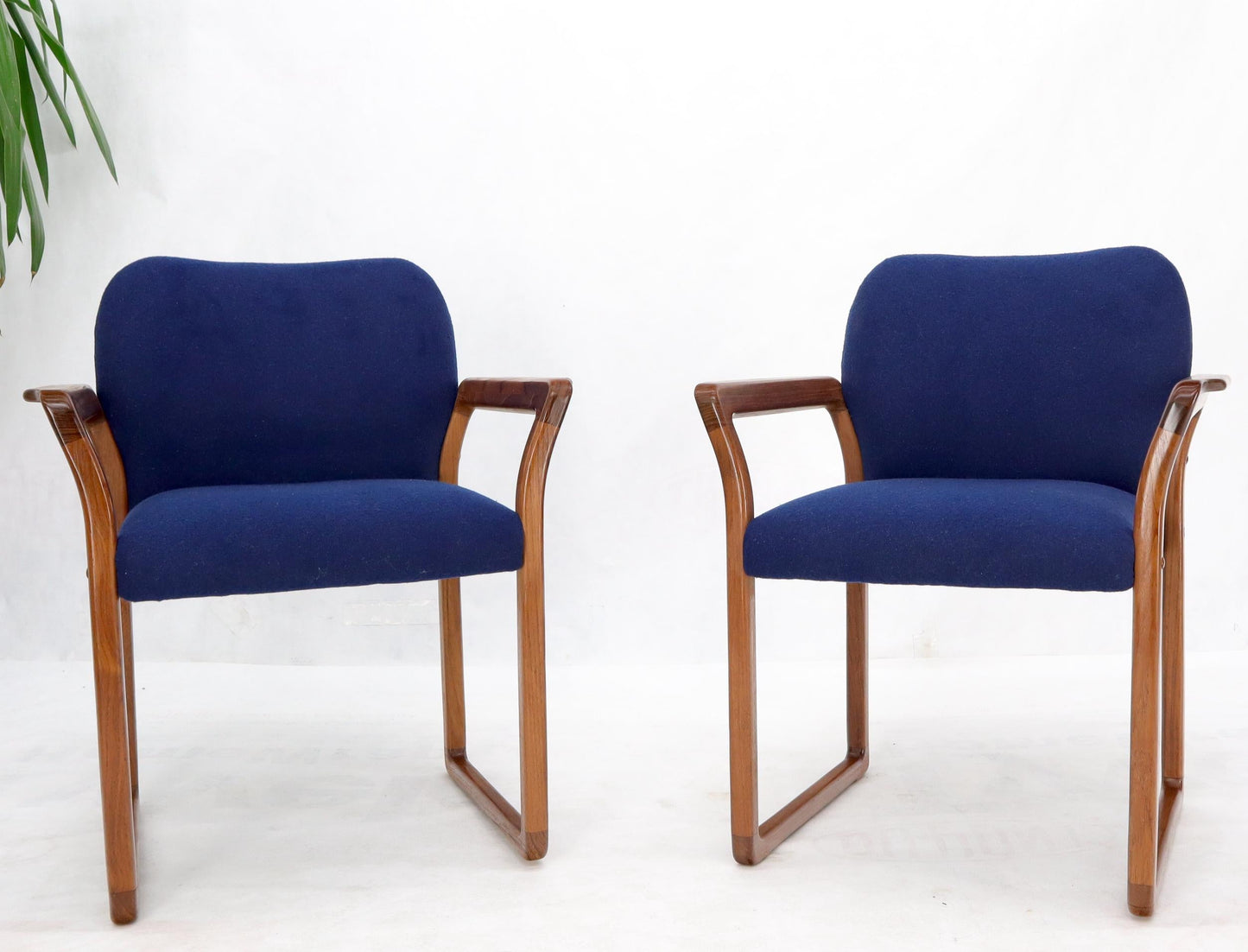 EstablishedLines Pair of Danish Mid-Century Modern Teak Arms Chairs New Wool Upholstery