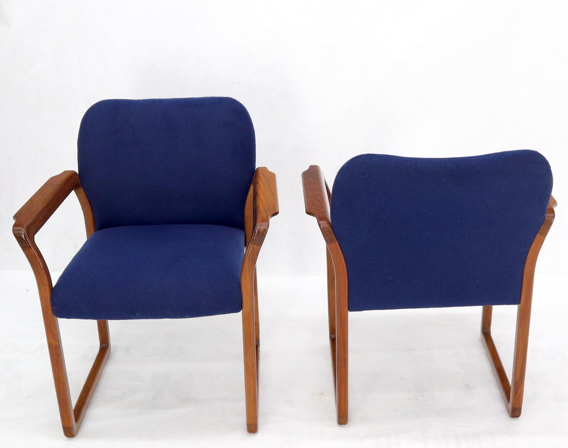 EstablishedLines Pair of Danish Mid-Century Modern Teak Arms Chairs New Wool Upholstery