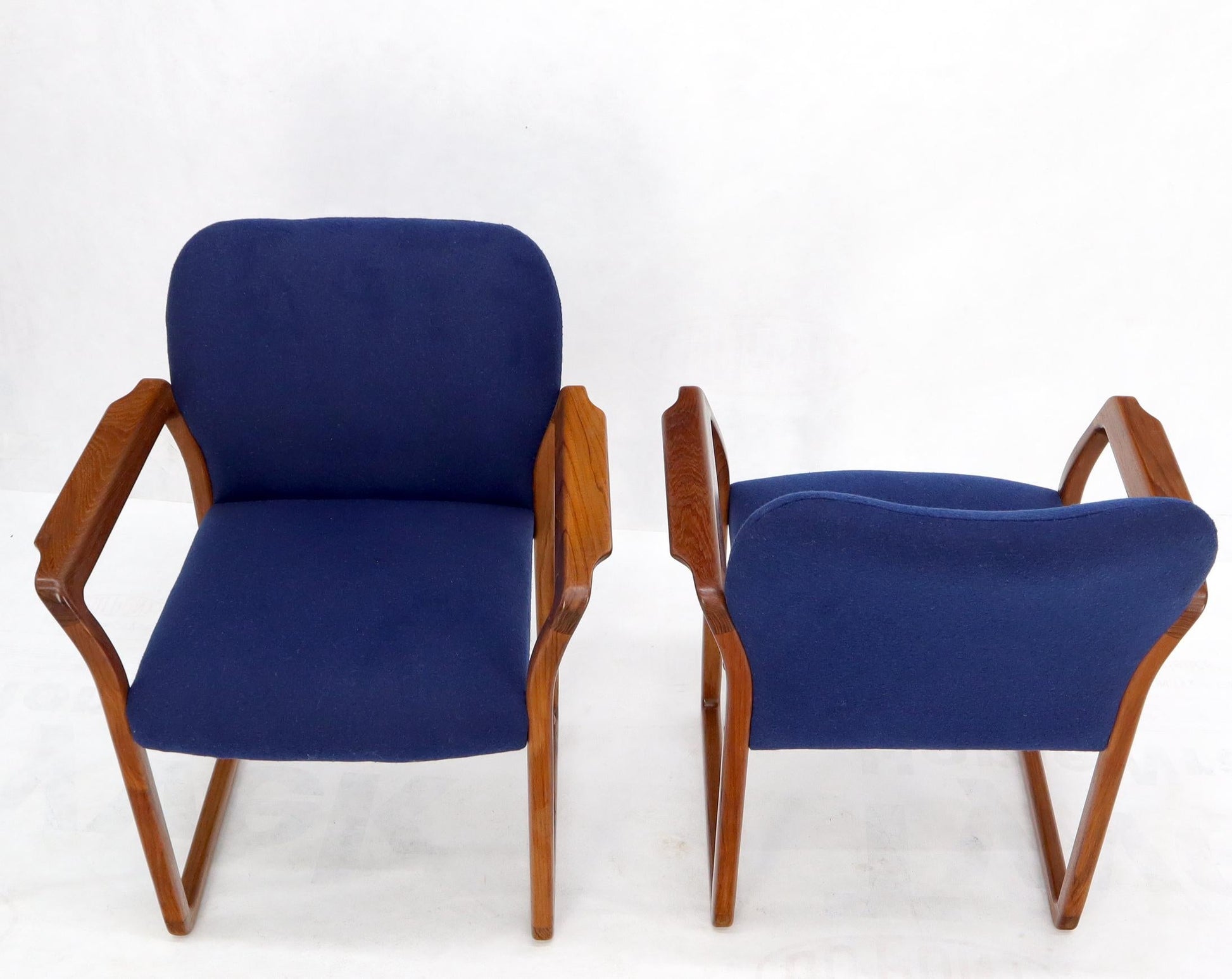 EstablishedLines Pair of Danish Mid-Century Modern Teak Arms Chairs New Wool Upholstery