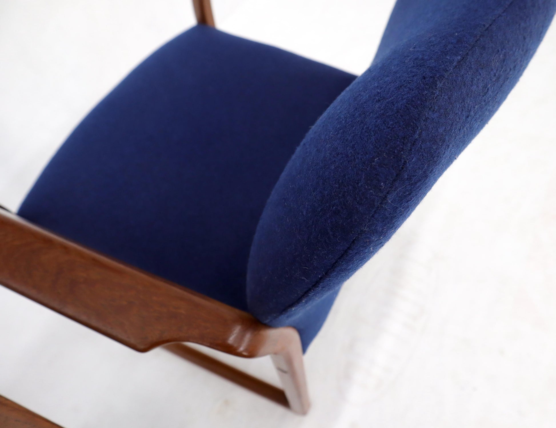 EstablishedLines Pair of Danish Mid-Century Modern Teak Arms Chairs New Wool Upholstery