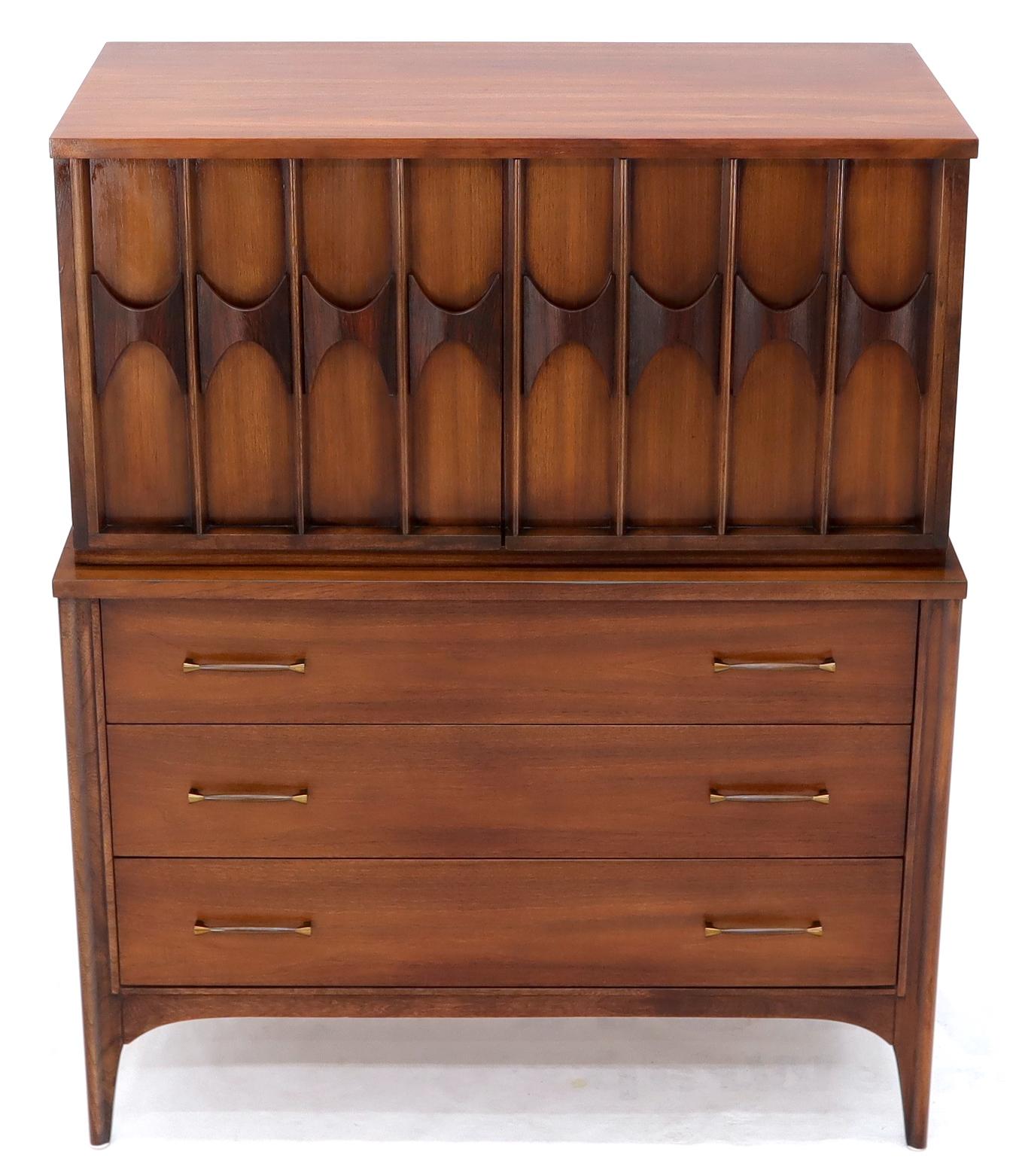 EstablishedLines Sculptured Rosewood Front Door Pulls Mid-Century Modern Walnut High Chest