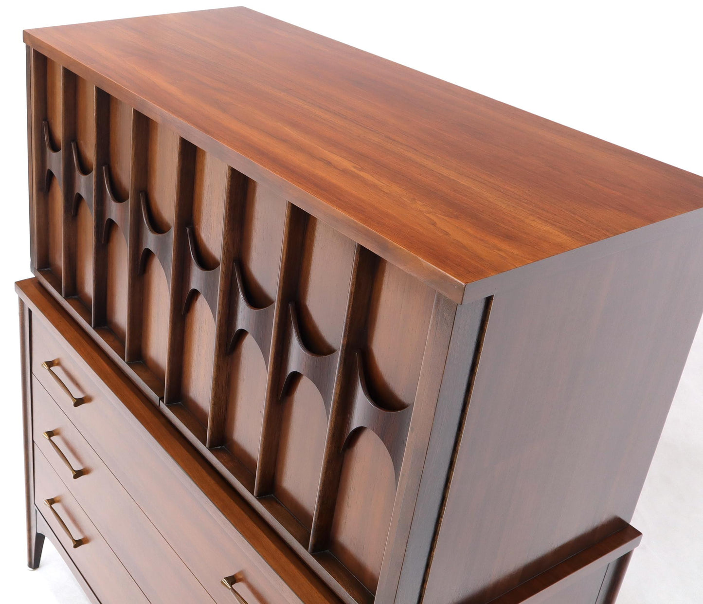 EstablishedLines Sculptured Rosewood Front Door Pulls Mid-Century Modern Walnut High Chest