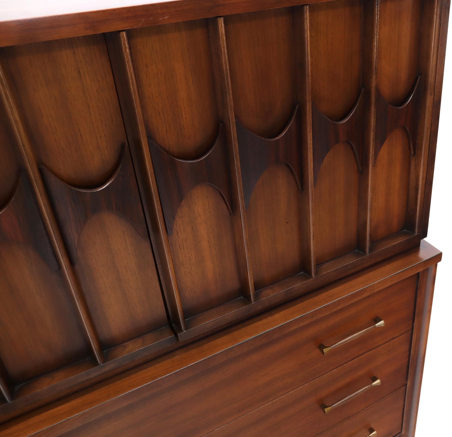 EstablishedLines Sculptured Rosewood Front Door Pulls Mid-Century Modern Walnut High Chest