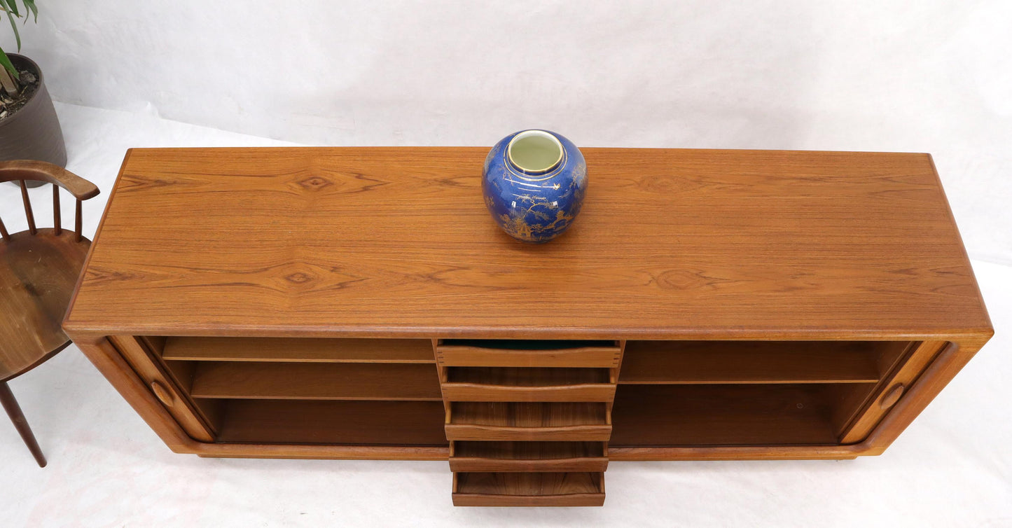 EstablishedLines Danish Mid-Century Modern Teak Tambour Doors Long Dresser Credenza by Dyrlund