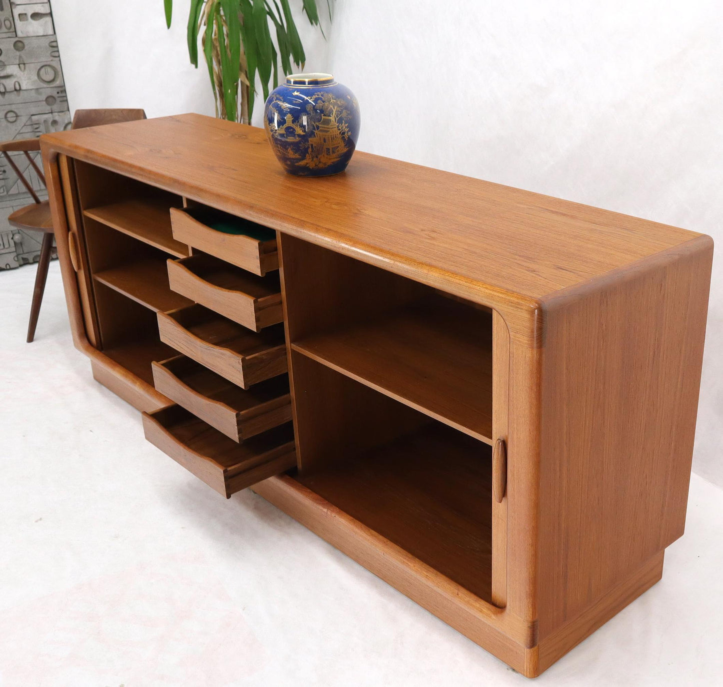 EstablishedLines Danish Mid-Century Modern Teak Tambour Doors Long Dresser Credenza by Dyrlund