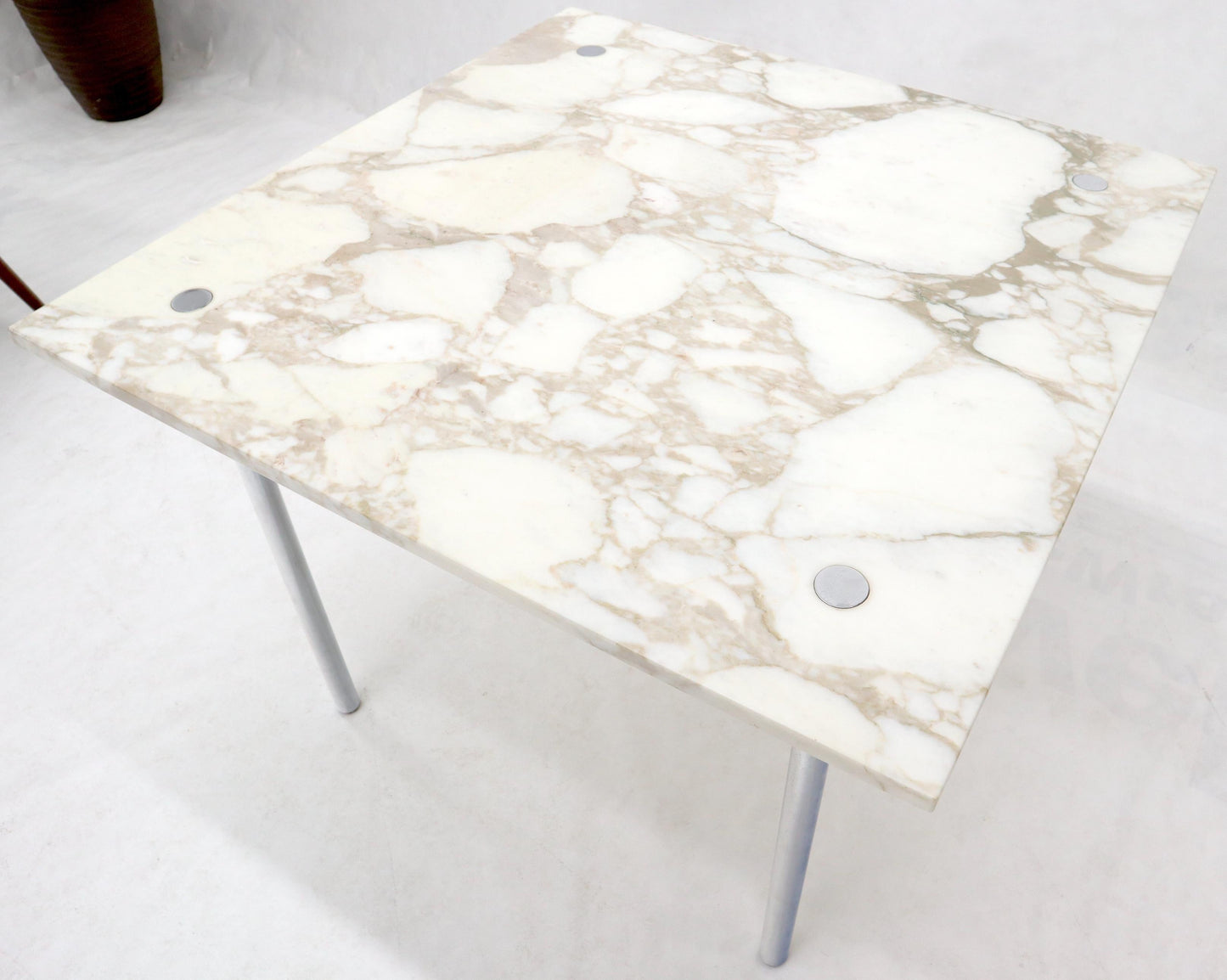 EstablishedLines Square Marble Top Cylinder Chrome Legs Game Dining Center Table