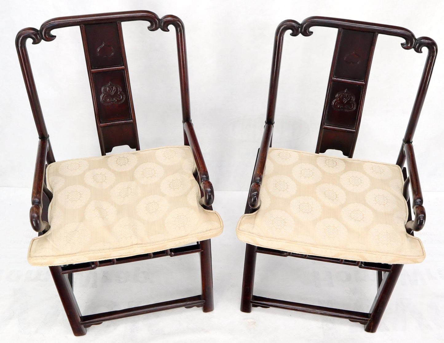 EstablishedLines Pair of Chinese Rosewood Nicely Carved Arm Side Chairs