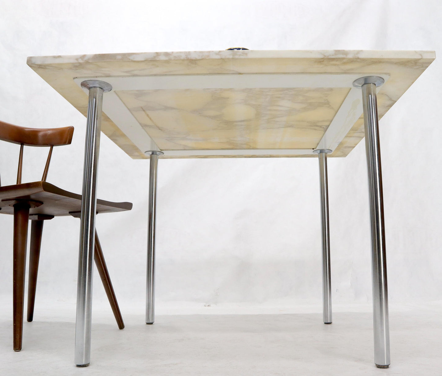 EstablishedLines Square Marble Top Cylinder Chrome Legs Game Dining Center Table