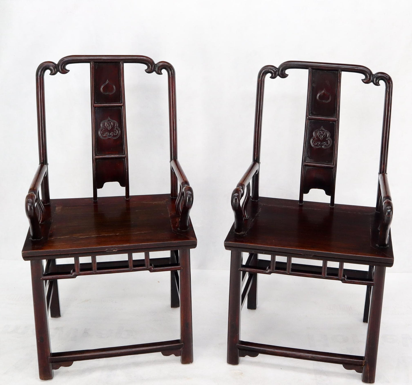 EstablishedLines Pair of Chinese Rosewood Nicely Carved Arm Side Chairs
