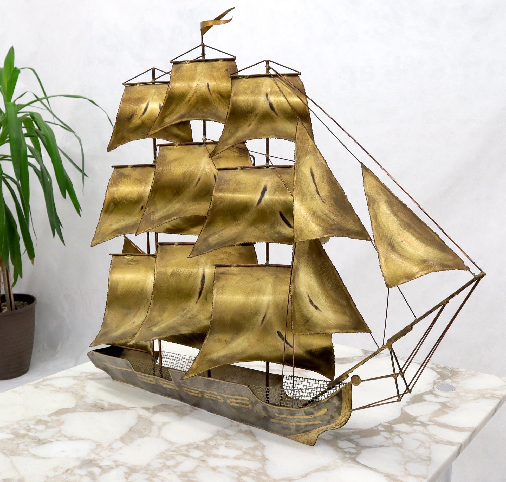 EstablishedLines Brass or Bronze Sheet Metal Wall Art Sculpture of a Sail Boat