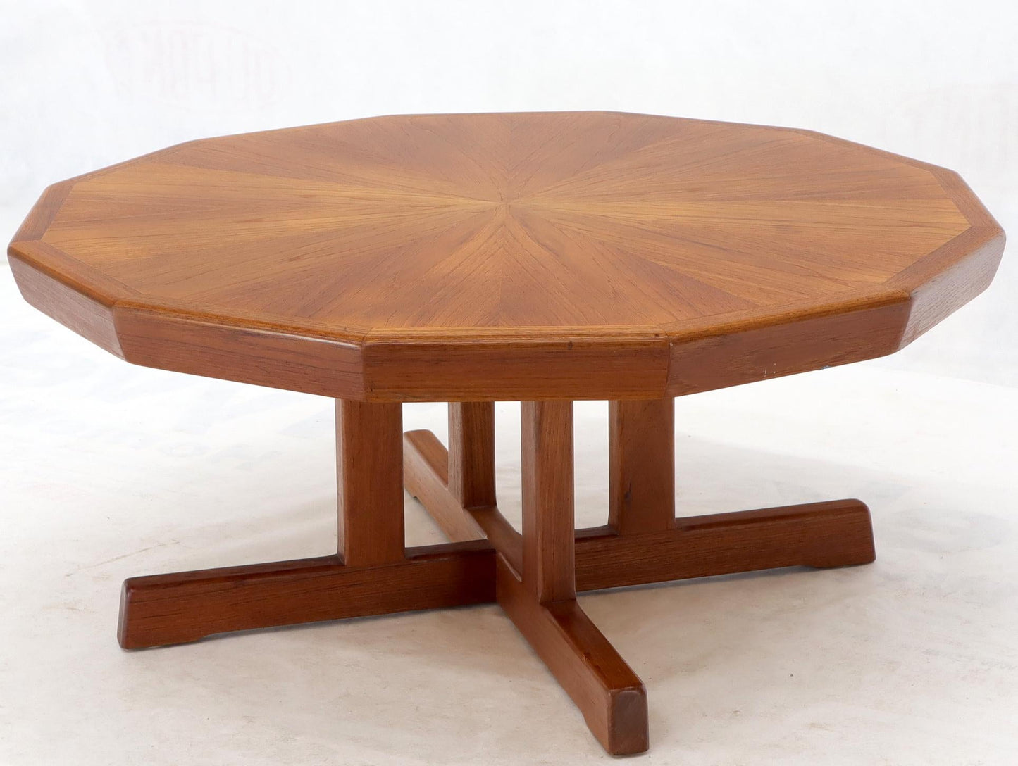 EstablishedLines Danish Mid-Century Modern Hexagon Top Heavy Cross Base Coffee Table