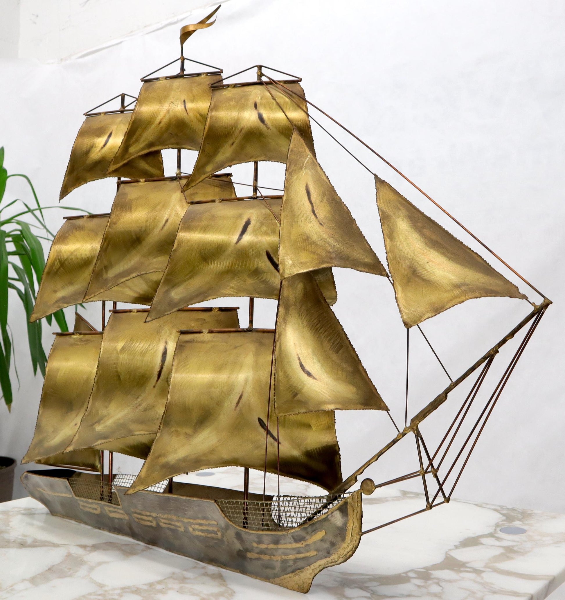 EstablishedLines Brass or Bronze Sheet Metal Wall Art Sculpture of a Sail Boat