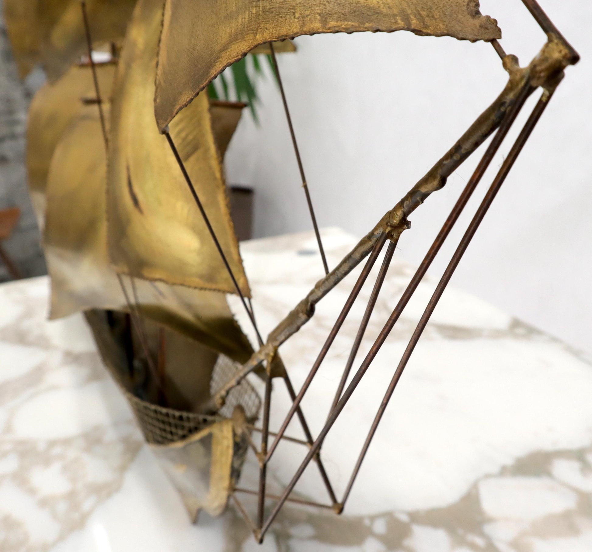 EstablishedLines Brass or Bronze Sheet Metal Wall Art Sculpture of a Sail Boat