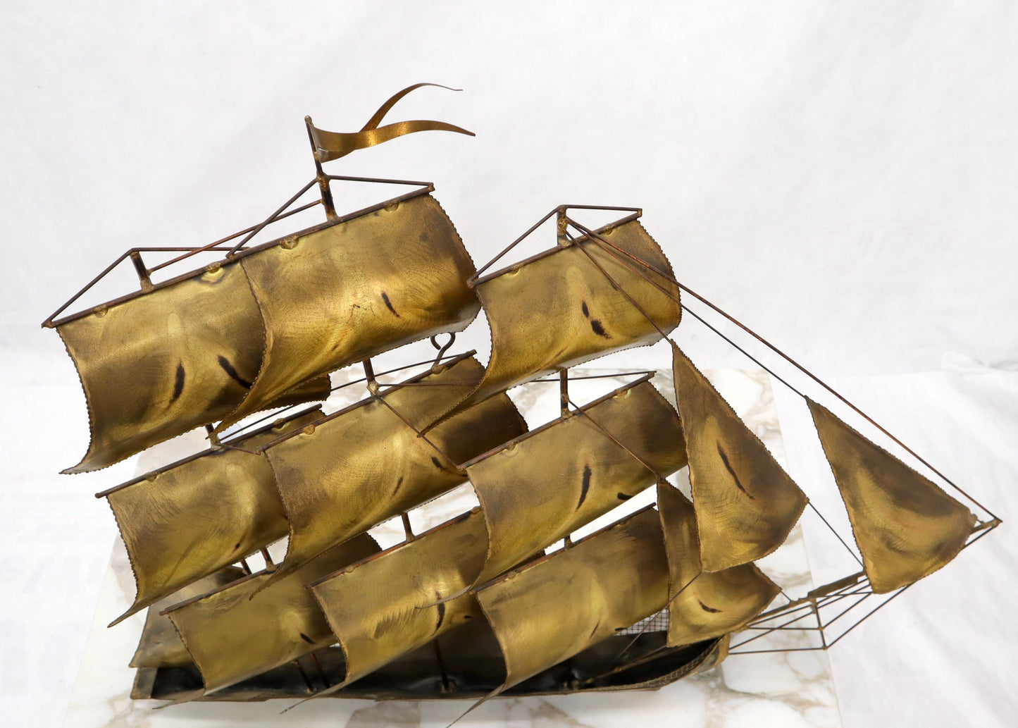 EstablishedLines Brass or Bronze Sheet Metal Wall Art Sculpture of a Sail Boat